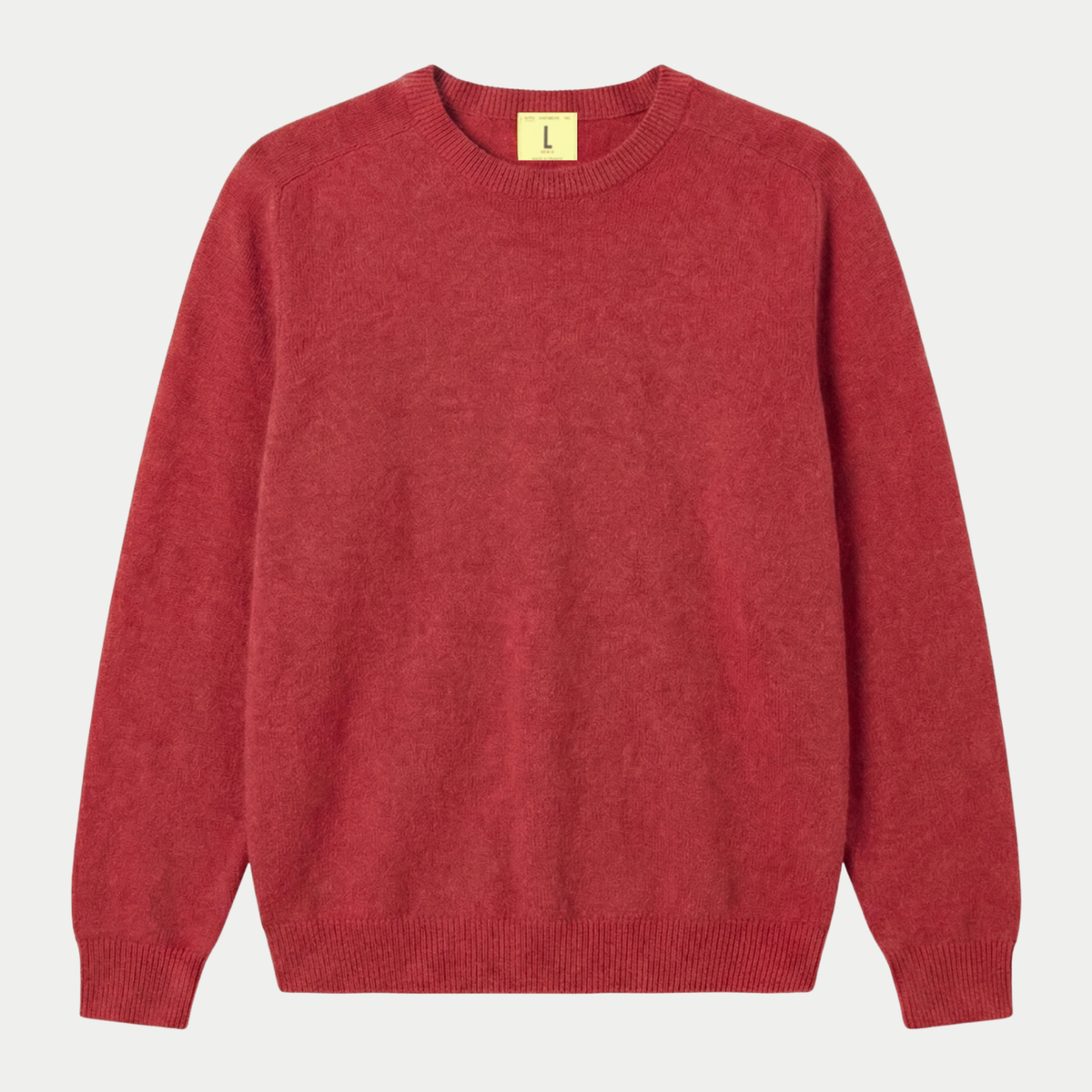 Pull Armen rouge coquelicot chiné Nitto Knitwear, col rond et bas côtelé, vue de face à plat
