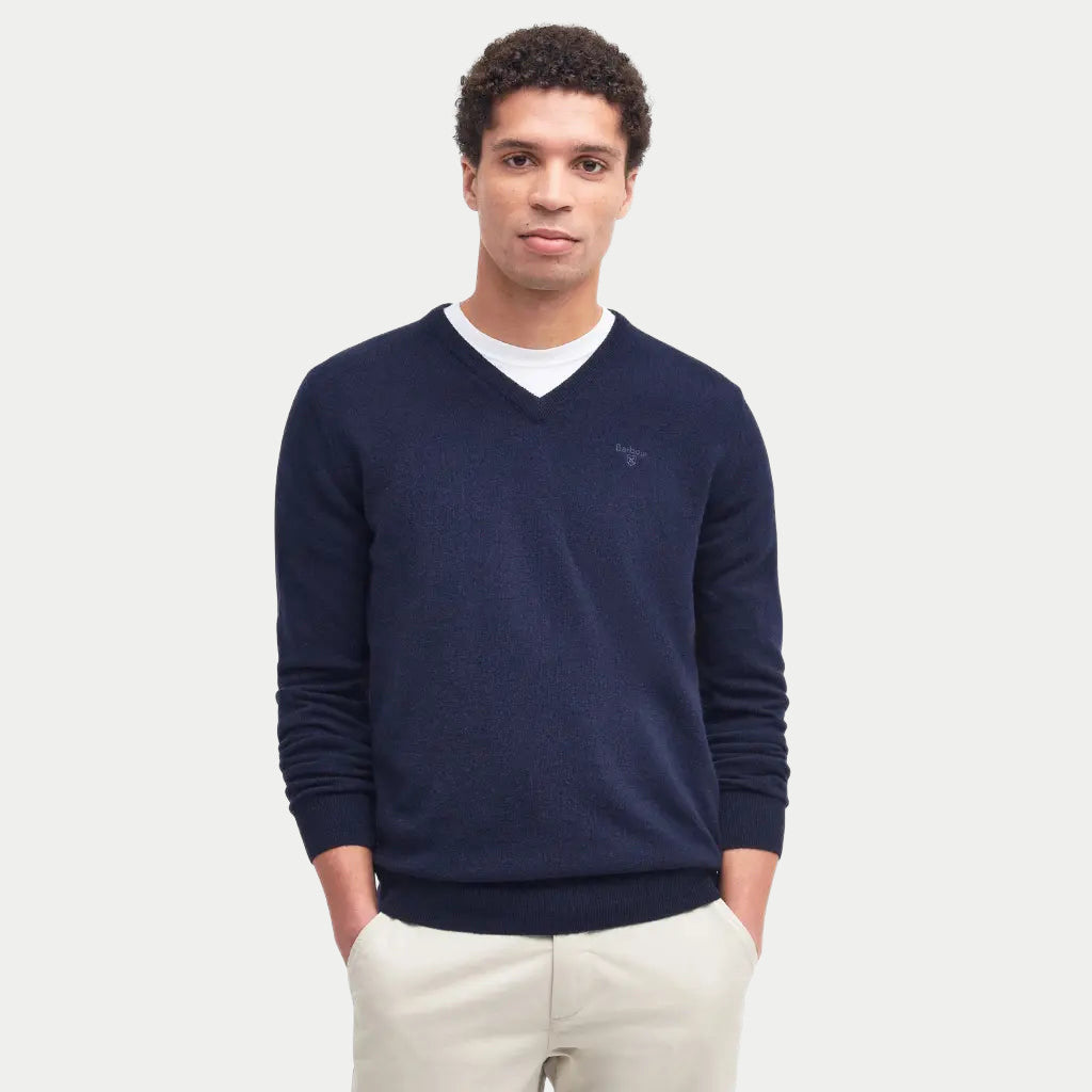 Pull Col V Marine - Barbour - détail 2