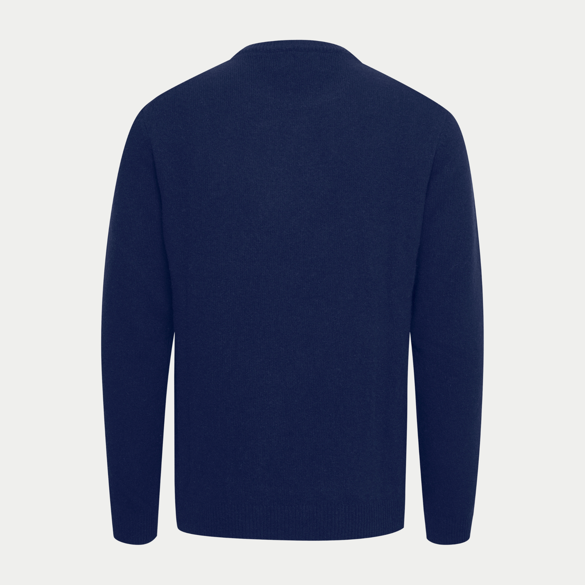 Dos à plat du pull col rond bleu marine Casual Friday, maille unie et bords-côtes