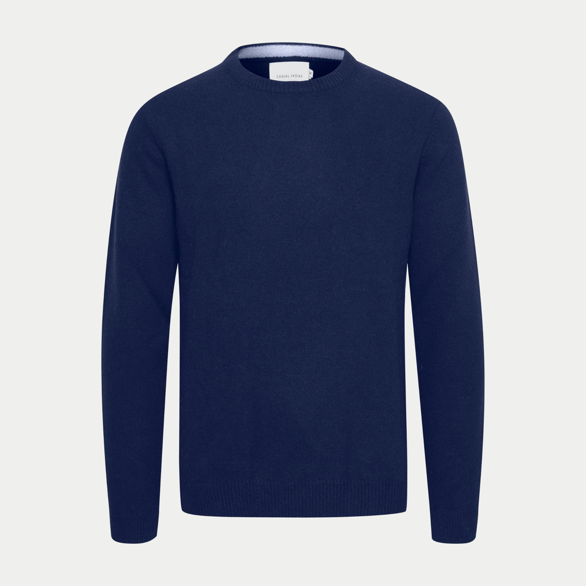 Pull col rond Casual Friday bleu marine Navy Blazer à plat, étiquette de marque au col