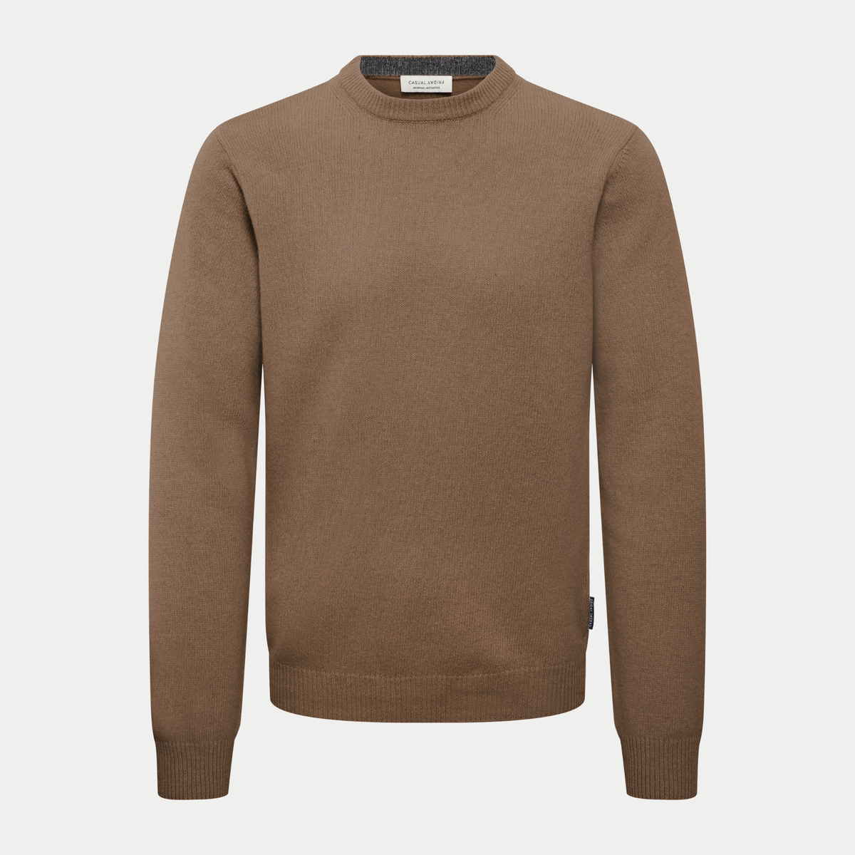 Pull col rond Casual Friday marron Chocolate Chip à plat de face, col et poignets côtelés