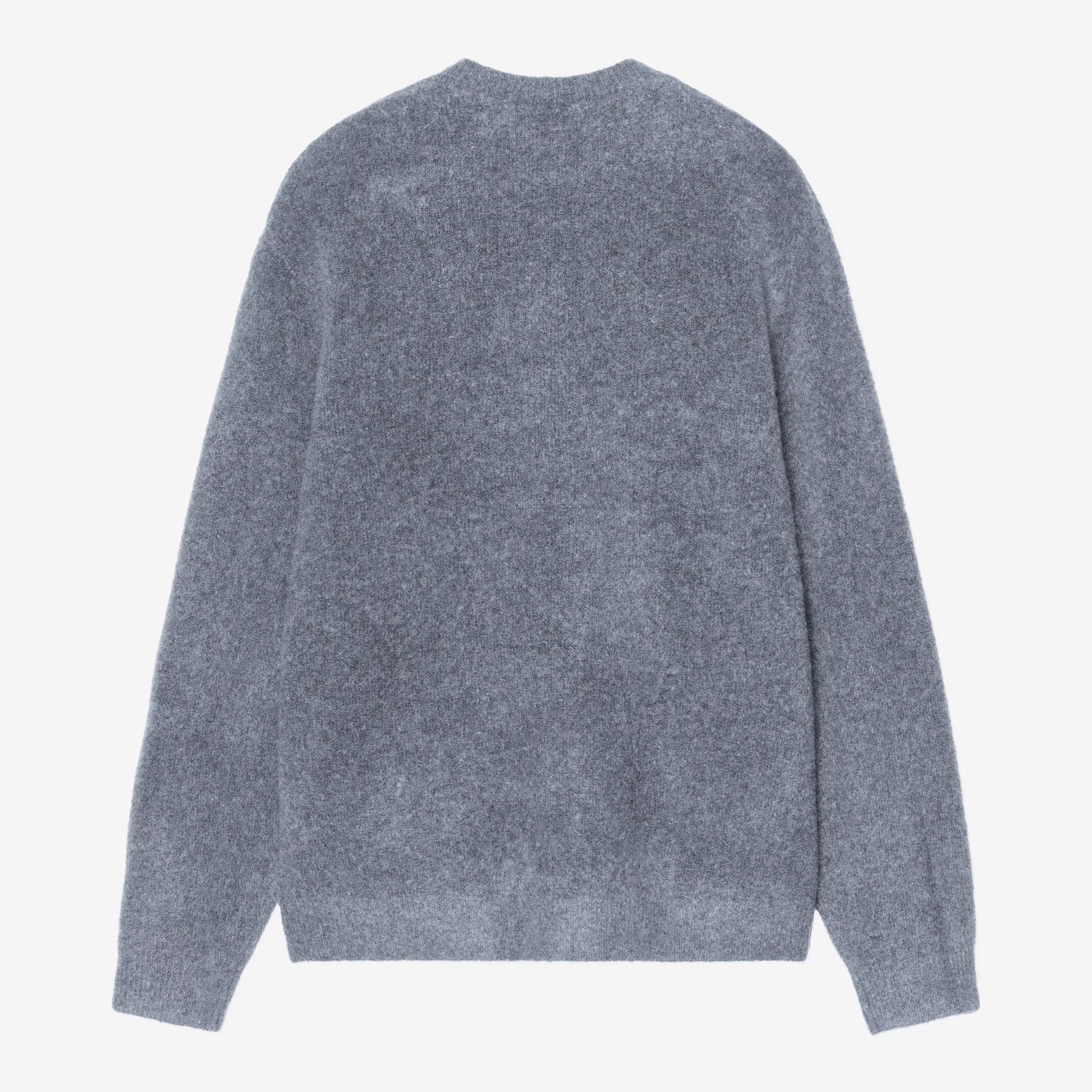 Pull Curtis Carhartt WIP bleu gris chiné vu de dos à plat, dos uni, poignets et base côtelés
