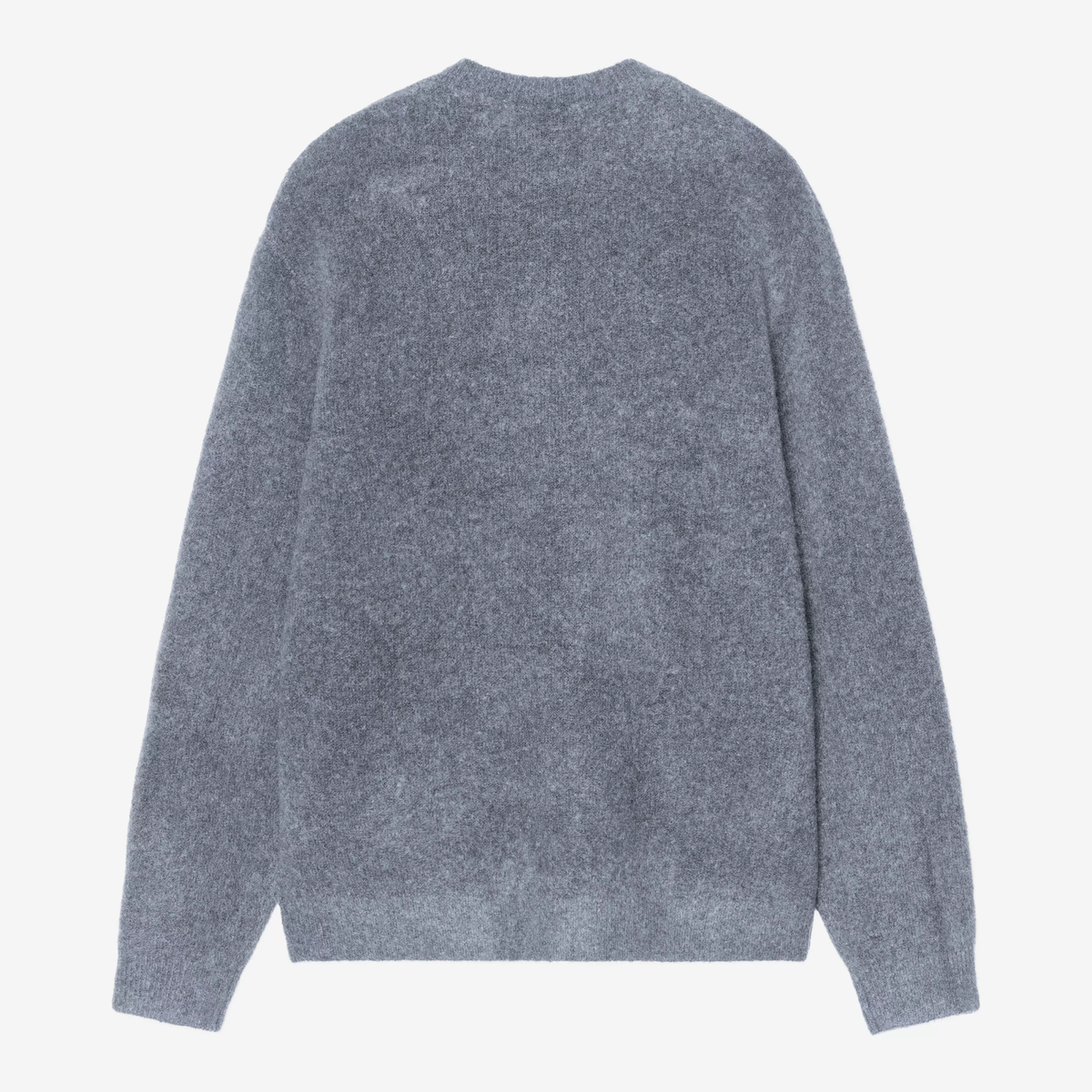 Pull Curtis Carhartt WIP bleu gris chiné vu de dos à plat, dos uni, poignets et base côtelés