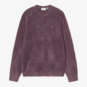 Pull Curtis Tangled Shady Purple à plat de face, maille brossée chinée et logo C brodé ton sur ton