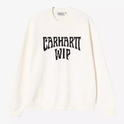 Pull Deck écru à plat, lettrage CARHARTT WIP tricoté en jacquard noir et arqué sur toute la poitrine