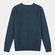 Pull Frehel bleu à plat, col rond et manches raglan en maille côtelée