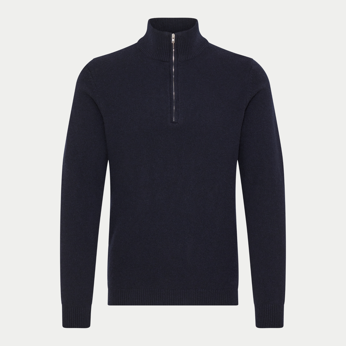 Pull half zip Casual Friday bleu marine Dark Navy, vue de face, col montant côtelé à zip