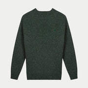 Pull Frehel en laine vert foncé à plat, encolure ronde et emmanchures raglan