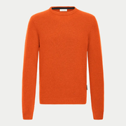 Pull col rond orange brûlé Burnt Ochre en maille laineuse, vue de face, poignets côtelés