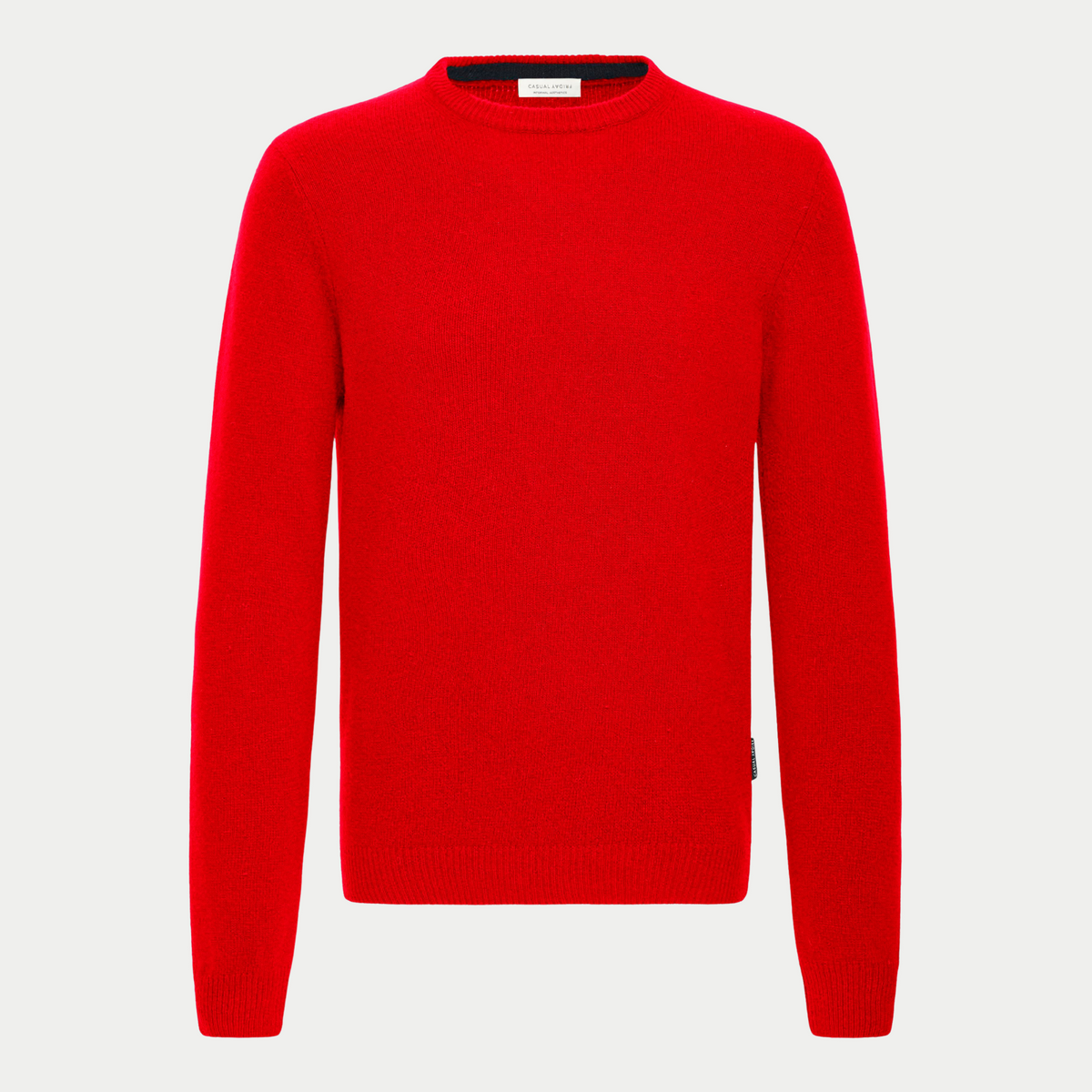 Pull col rond Casual Friday rouge Ribbon Red en laine d'agneau, présenté à plat de face