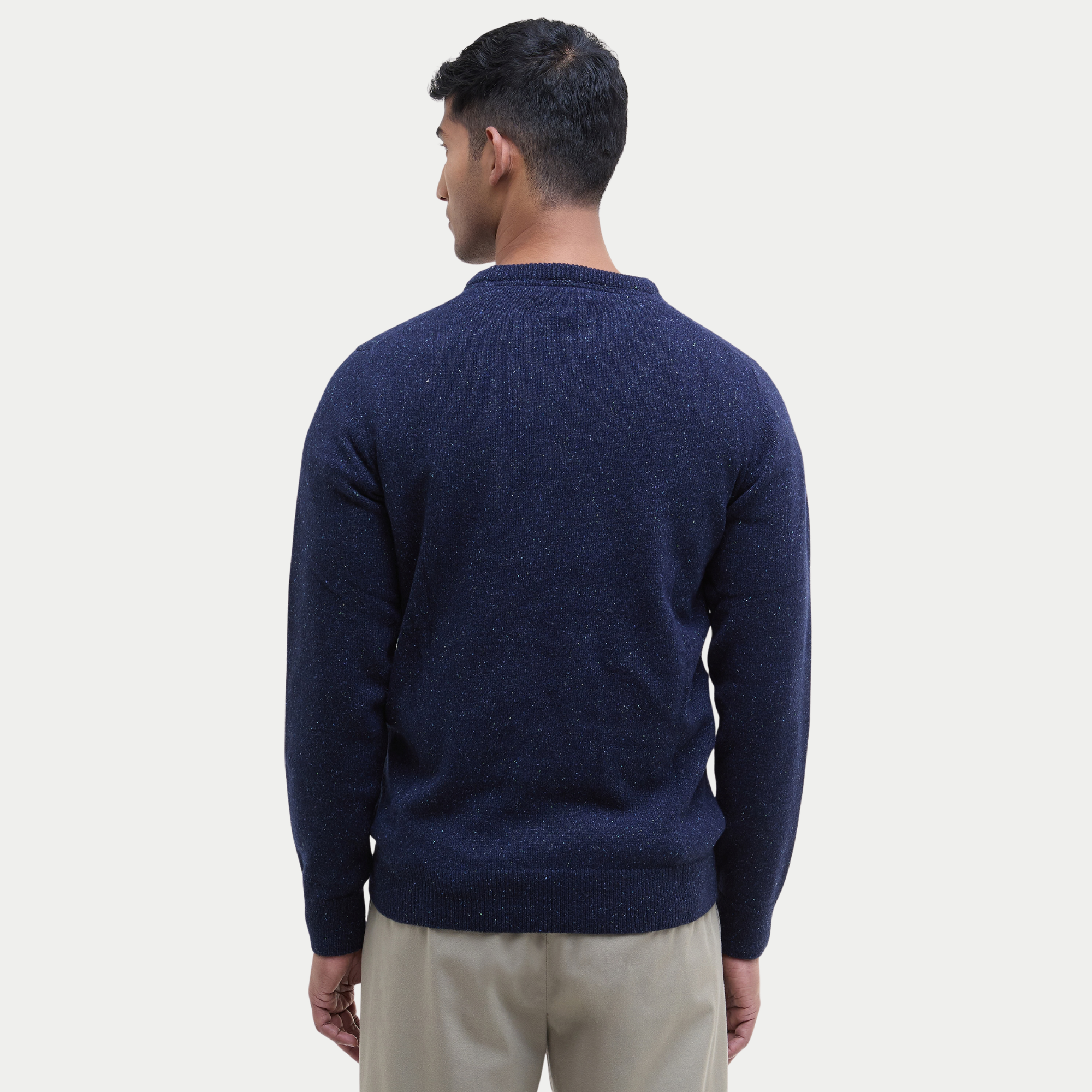 Pull Barbour Tisbury bleu marine vu de dos, emmanchures façonnées