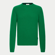 Pull col rond vert gazon Fairway en maille laineuse, vue de face, poignets et bas côtelés