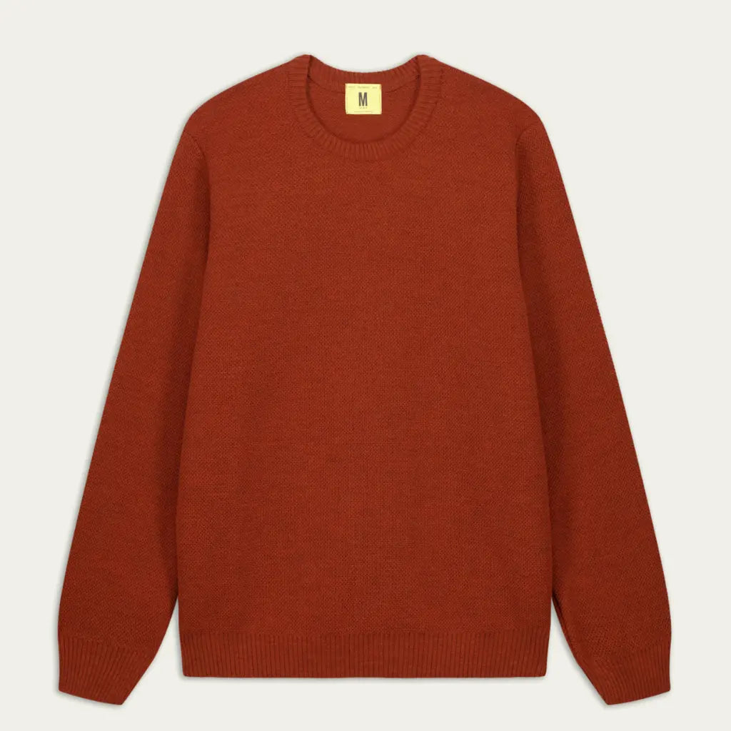 Pull Youri Nitto Knitwear orange, col rond côtelé et maille piquée, vue de face à plat