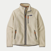 Retro Pile Jacket Pelican à plat : polaire sherpa écrue, bordures gris taupe et tirettes caramel