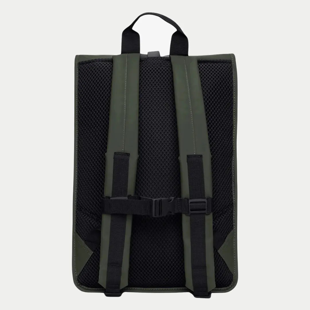 Dos du Rolltop Rucksack Large vert kaki, bretelles assorties et dossier en filet noir