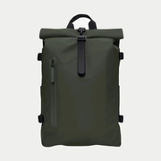 Rolltop Rucksack Large vert kaki de face, zip vertical et quatre boucles de compression noires