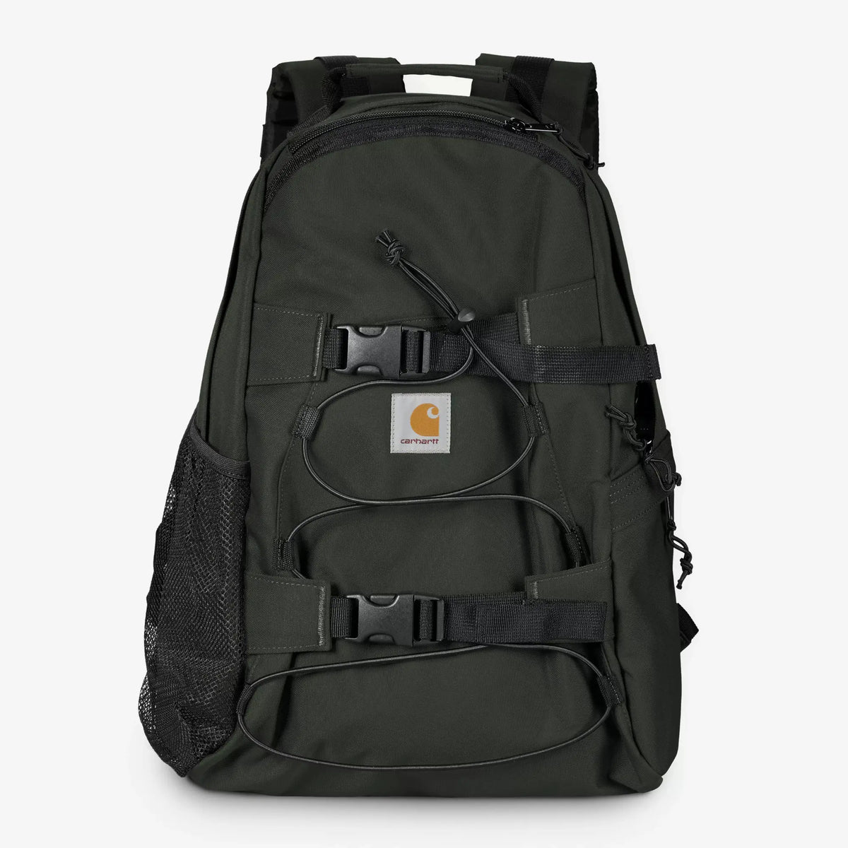 Sac à dos Kickflip Raven Carhartt WIP - face avant : boucles, cordons élastiques et poche filet latérale
