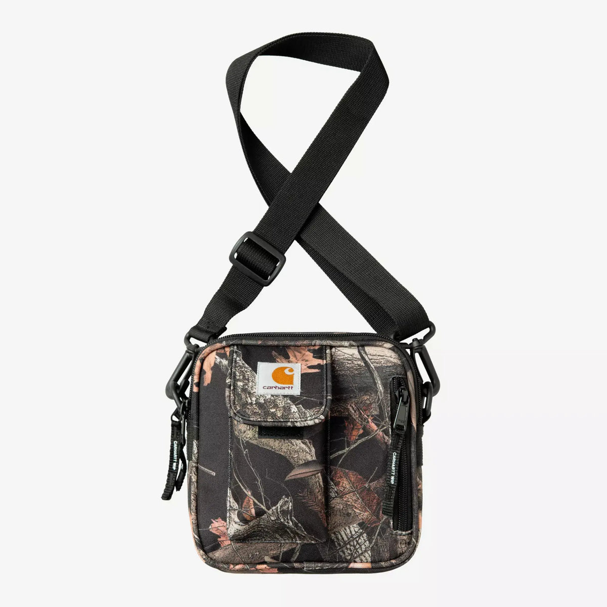 Sacoche Essentials Bag Camo Feather Tree Carhartt WIP - face avant, poche velcro à logo et bandoulière noire