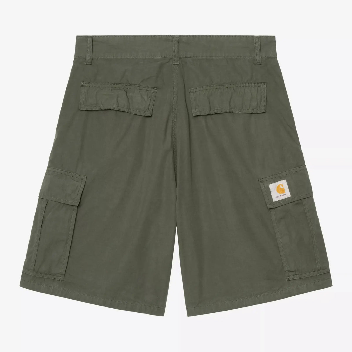 Dos du short Cole Cargo kaki olive, deux poches passepoilées à rabat et poche cargo portant un patch