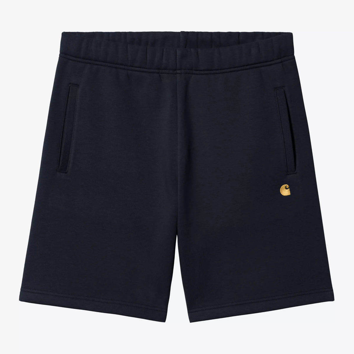 Short Sweat Chase bleu marine posé à plat, taille élastique, poches passepoilées et logo C brodé doré