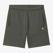 Short Sweat Chase vert kaki Leaf à plat, taille élastique, poches passepoilées et petit logo C brodé doré