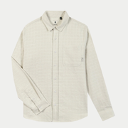 Chemise Signy Faguo beige écru en velours gaufré, vue de face à plat : poche poitrine et boutons ton sur ton