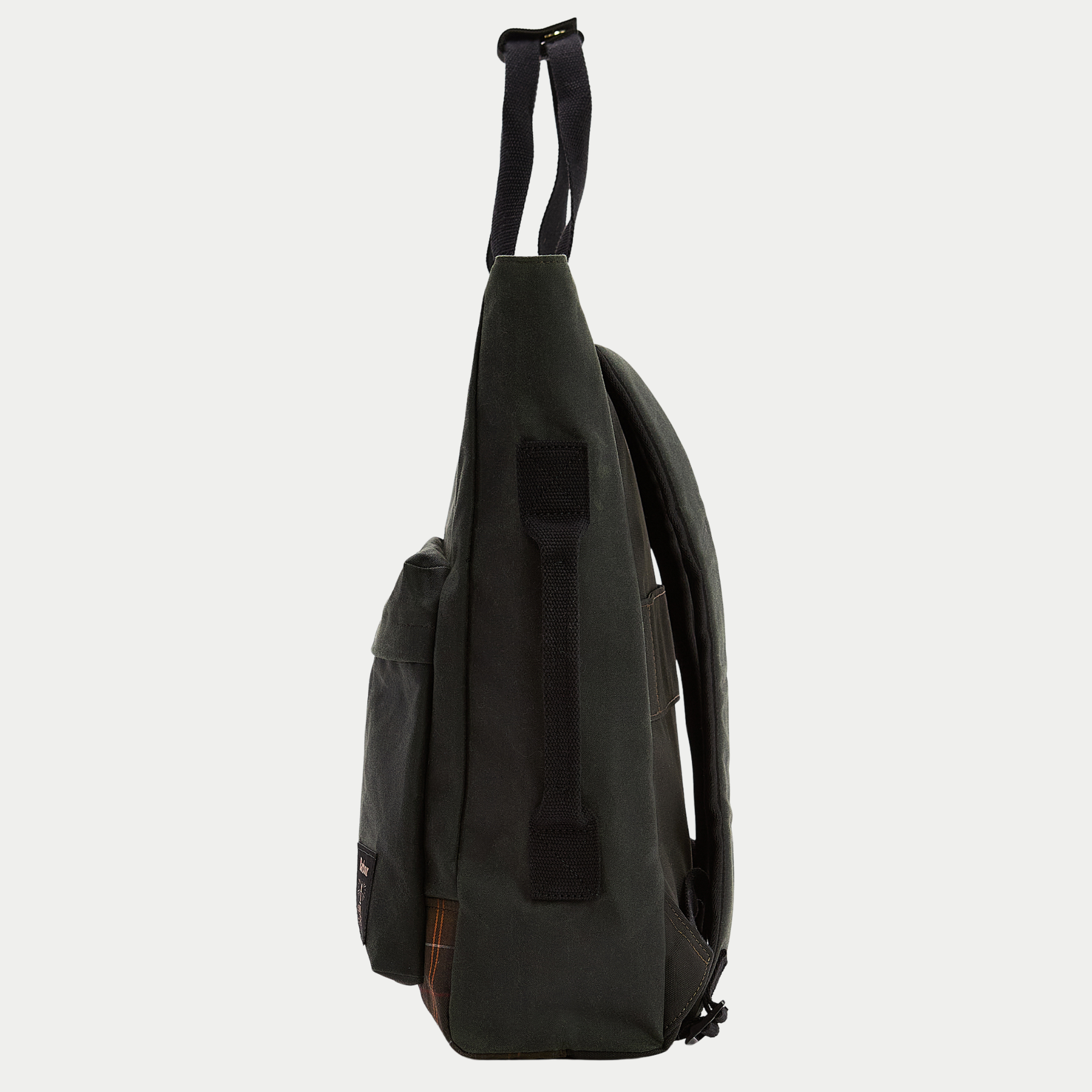 Profil du sac à dos Field Wax Sage : soufflet de 12 cm et poignée latérale en sangle