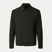 Surchemise habillée Robert Peat gris kaki foncé Selected Homme - vue de face à plat, patte boutonnée et poche poitrine