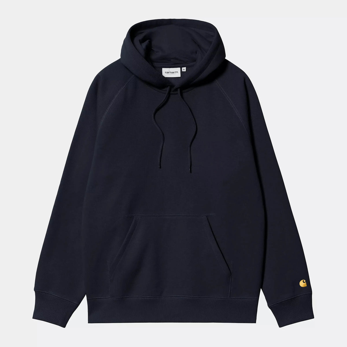 Hoodie Chase Carhartt WIP Bleu Marine à plat de face, cordons ton sur ton, poche kangourou et bords-côtes