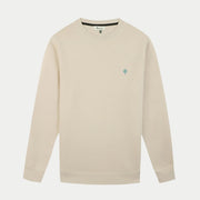 Sweat Donzy beige à plat, col rond et bords-côtes ton sur ton aux poignets