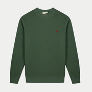 Sweat Donzy Vert Forêt Faguo à plat, vue de face : col rond et broderie arbre rouge brique