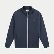 Sweat Horte bleu marine zippé à plat, col montant et poches latérales passepoilées