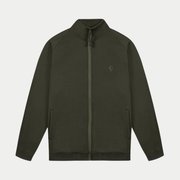 Sweat zippé Horte kaki Faguo, packshot de face : col montant, zip bicolore et broderie arbre ton sur ton