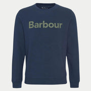 Sweat Bleu Marine à plat, large lettrage Barbour brodé vert kaki sur la poitrine