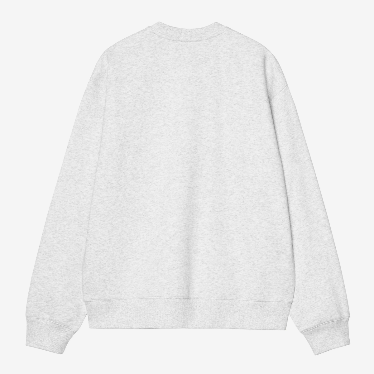 Dos à plat du sweat Mack Carhartt WIP Ash Heather, molleton gris chiné uni, encolure ronde et bas côtelé