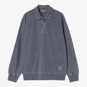 Sweat polo Harper Carhartt WIP gris ardoise à plat : col à revers, zip court et Square Label doré en bas
