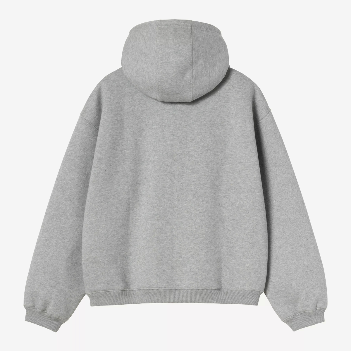 Sweat zippé Ebbert Grey Heather Carhartt WIP - vue de dos à plat, capuche unie, poignets et bas de corps côtelés