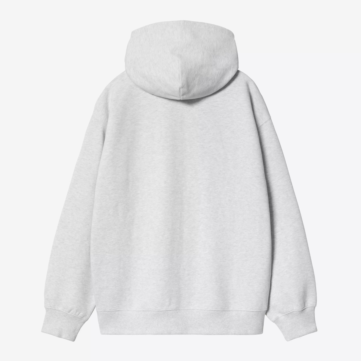 Dos à plat du sweat zippé Carhartt WIP Ash Heather, gris clair chiné uni, capuche, poignets et bas côtelés