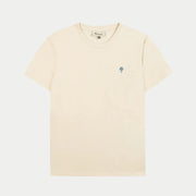 T-shirt Arcy écru uni à plat, col rond et petit arbre brodé bleu sur la poitrine