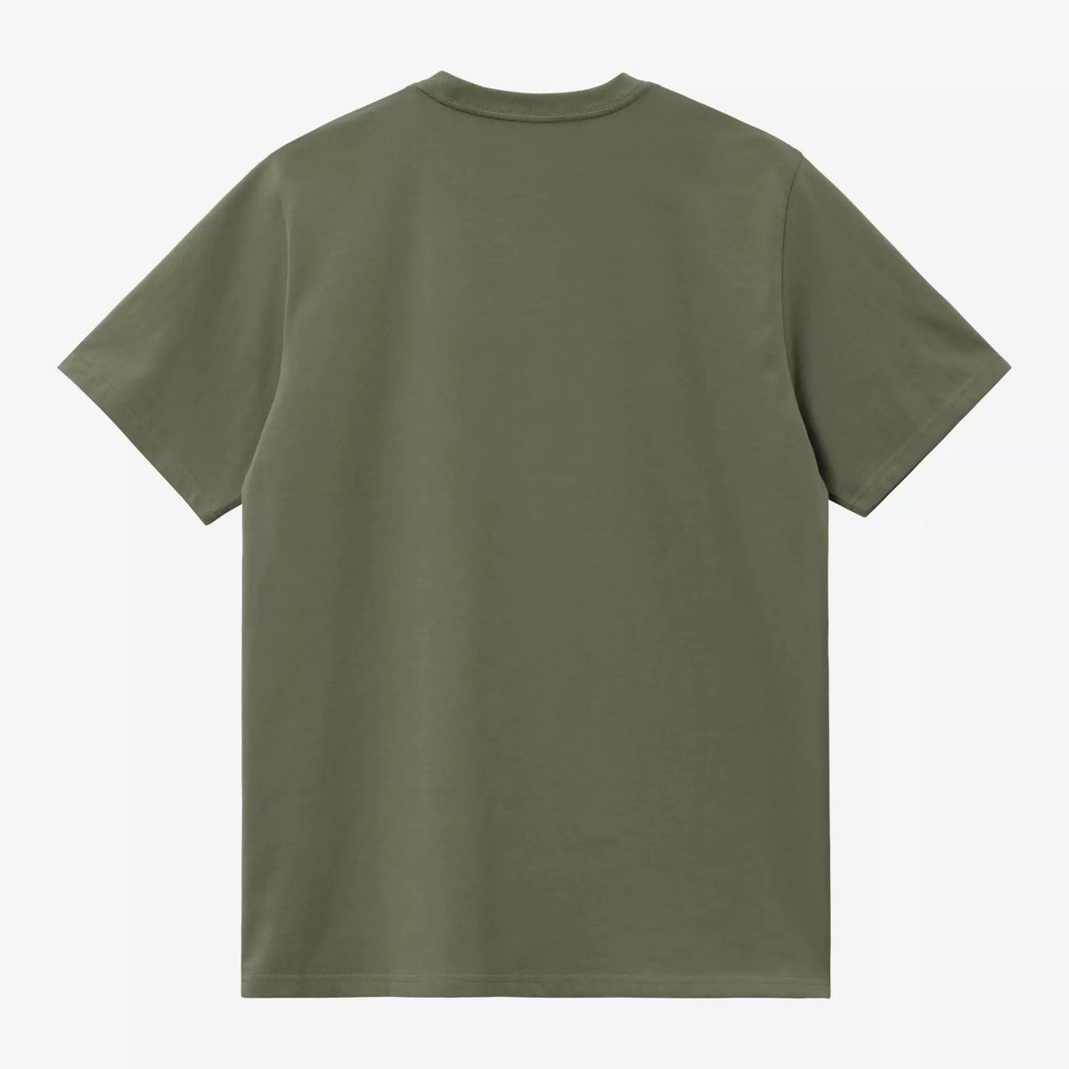 Dos à plat du T-shirt Chase Carhartt WIP kaki Leaf, jersey de coton uni, col rond côtelé, sans marquage