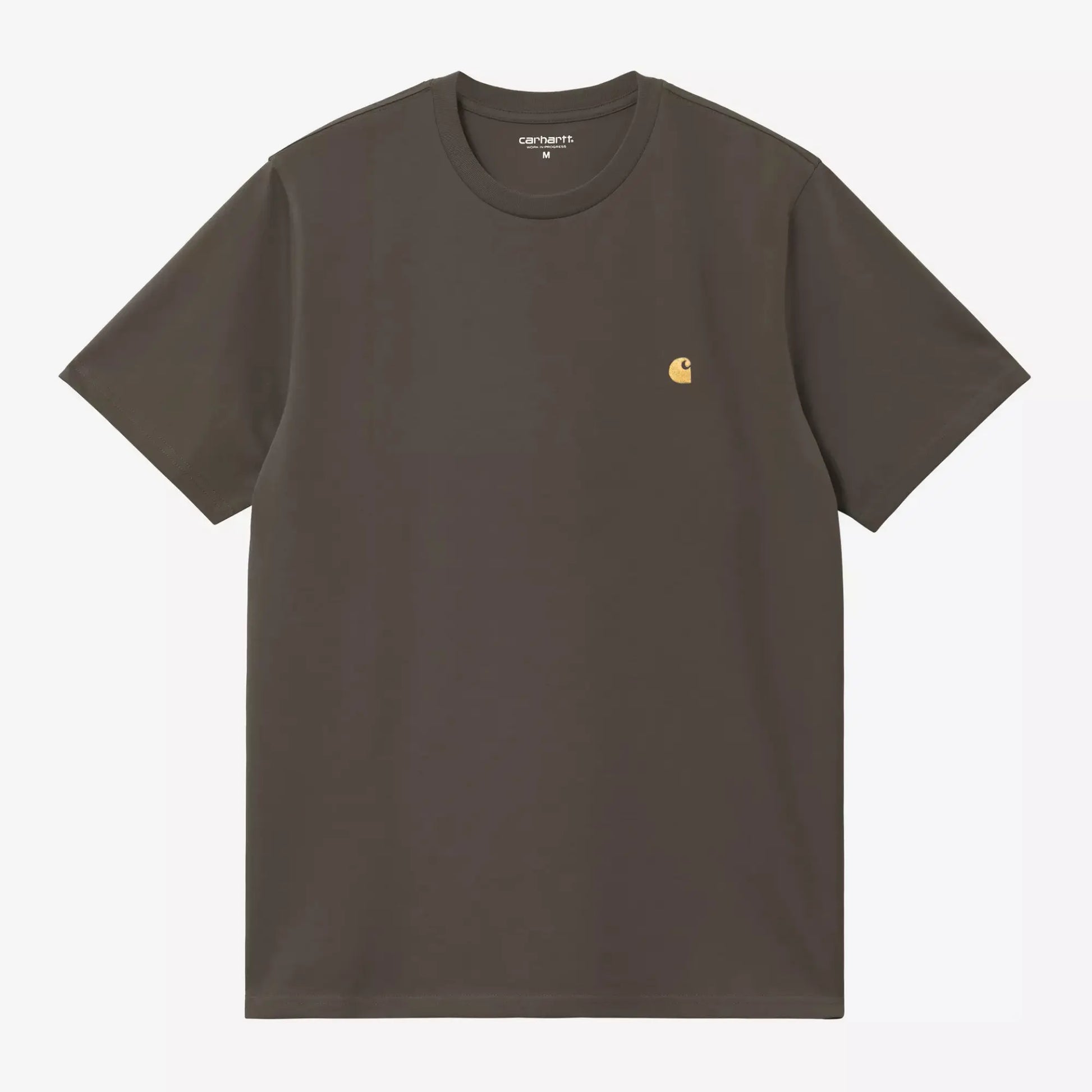 T-shirt Chase Shungite Carhartt WIP vert olive grisé - à-plat face, petit « C » brodé ocre sur la poitrine