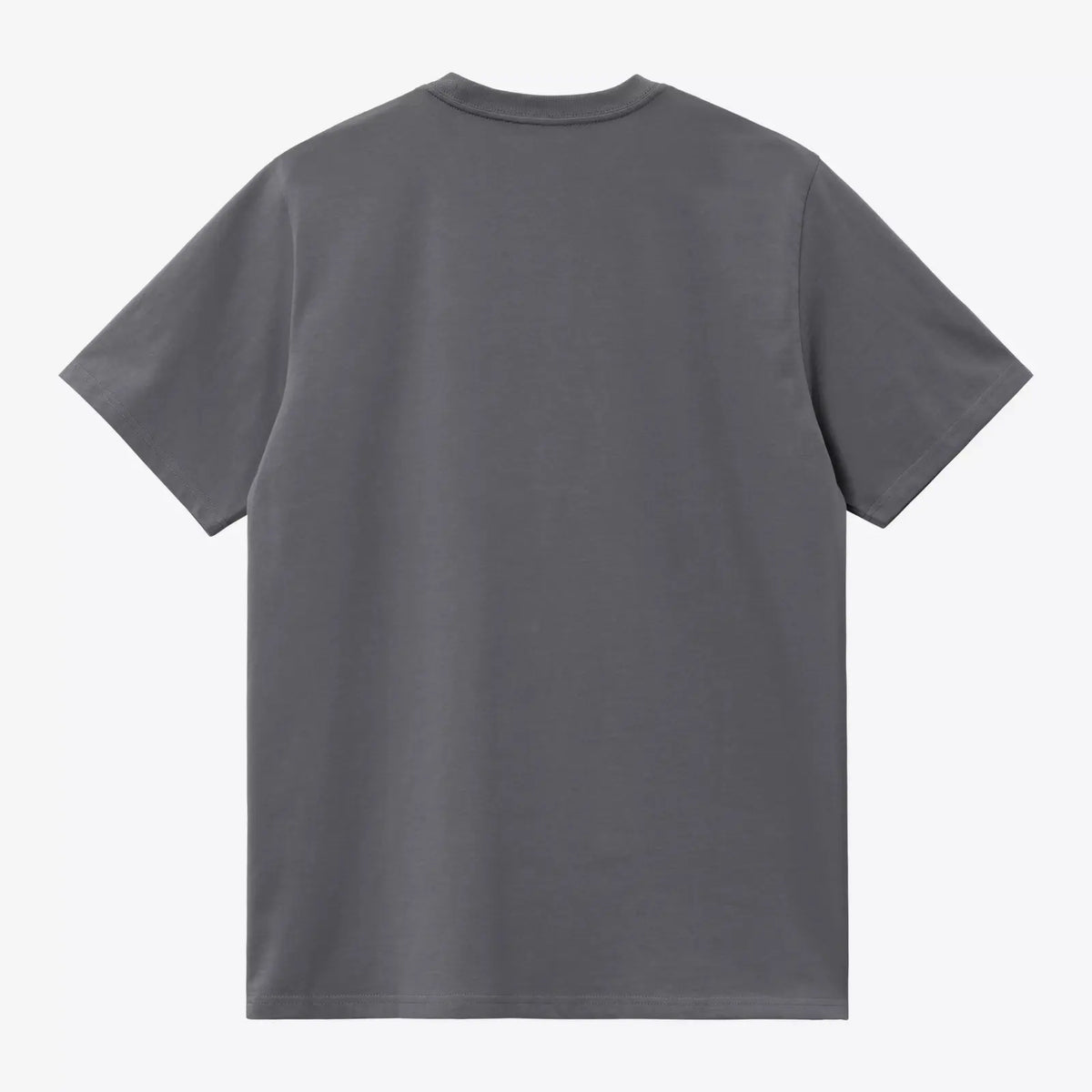 T-shirt Chase Carhartt WIP gris ardoise Styx à plat, vue de dos unie, col rond côtelé et épaules droites