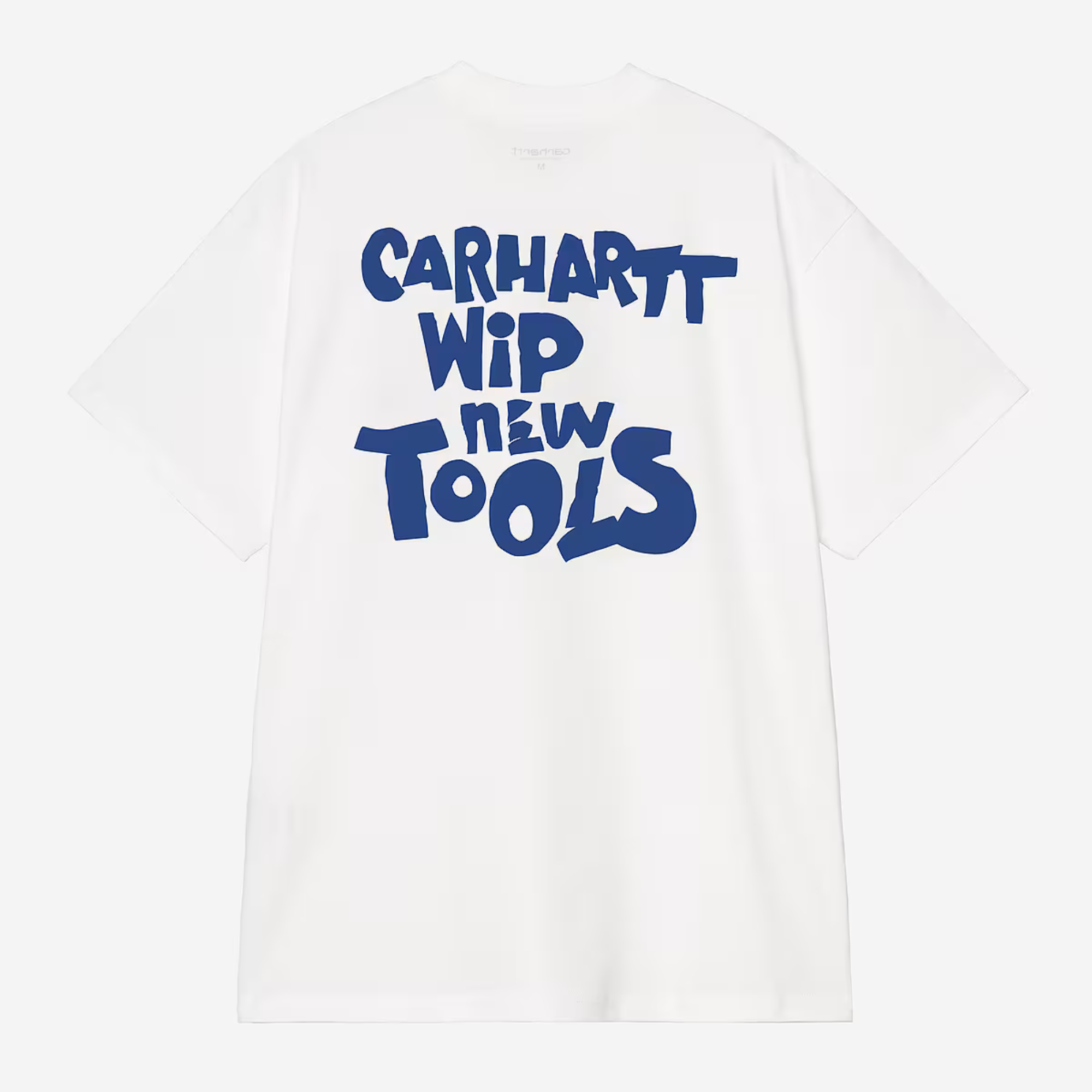 Dos du T-shirt Cutout blanc Carhartt WIP à plat : grand lettrage découpé bleu roi Carhartt WIP New Tools