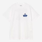 T-shirt Cutout blanc Carhartt WIP à plat, face : lettrage découpé C WIP imprimé bleu roi à la poitrine