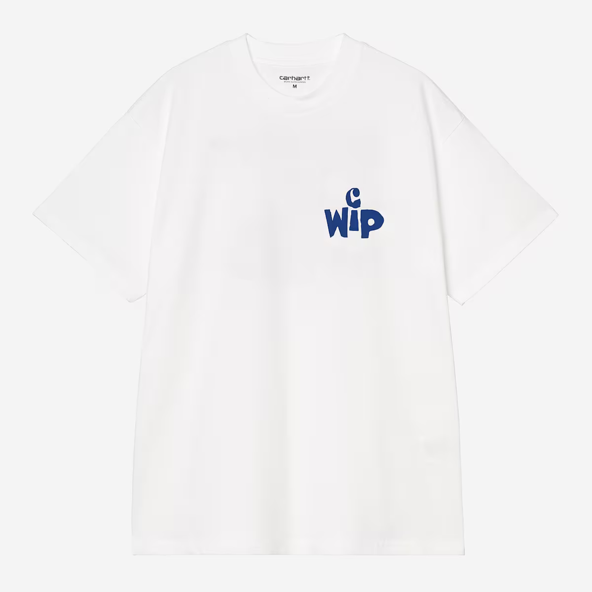 T-shirt Cutout blanc Carhartt WIP à plat, face : lettrage découpé C WIP imprimé bleu roi à la poitrine