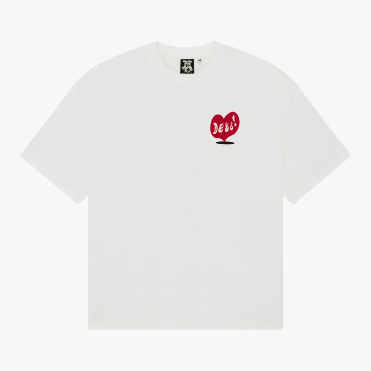 T-shirt Deep Cut blanc Deus Ex Machina, vue de face avec l’imprimé cœur rouge sur la poitrine