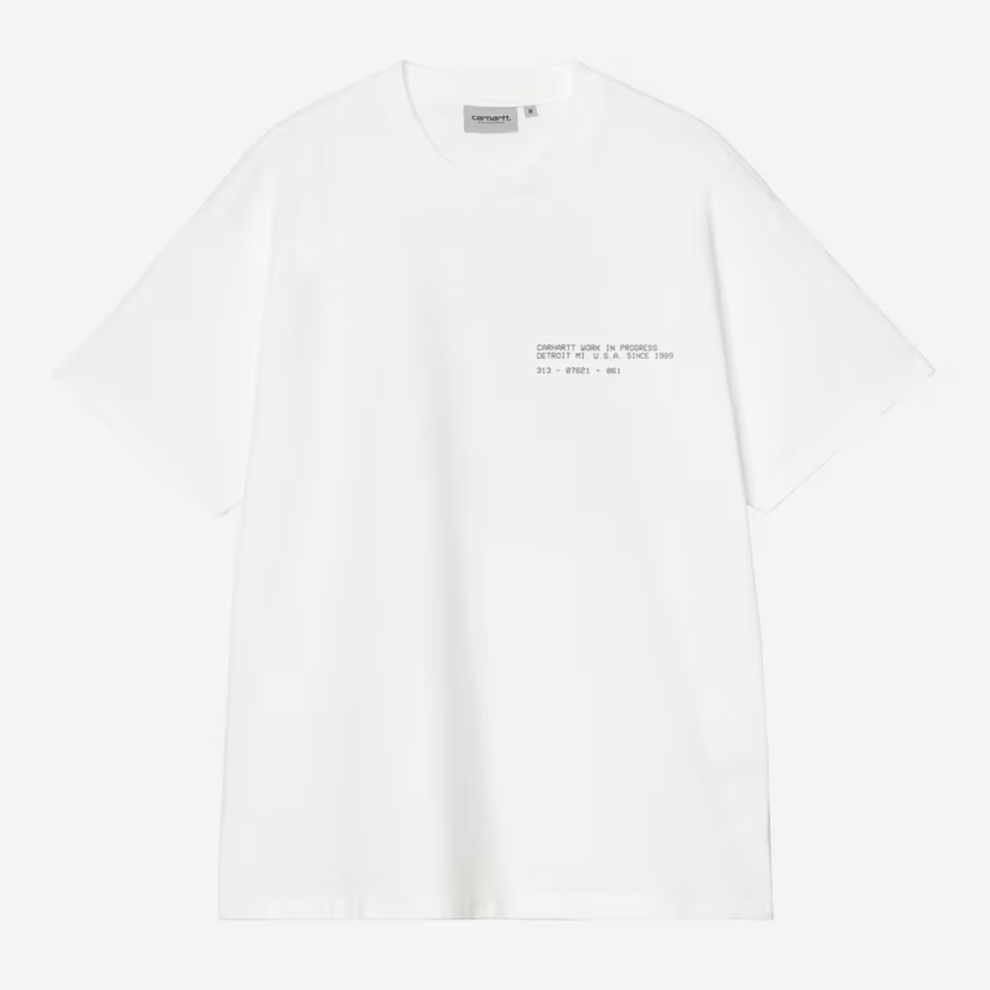 T-shirt Feather Progress blanc Carhartt WIP à plat, face : lettrage stencil gris Carhartt Work In Progress Detroit