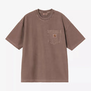 T-shirt Loose Pocket Carhartt WIP Tobacco coton bio teint en pièce - vue avant poche poitrine