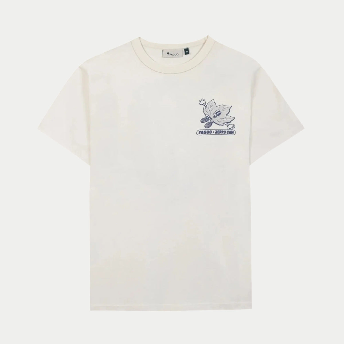 T-shirt Lugny écru Faguo à plat, face : sérigraphie feuille Faguo x Jerry Can sur la poitrine