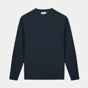 T-shirt manches longues Bailly bleu marine Faguo vu de face, col rond côtelé et arbre brodé vert olive